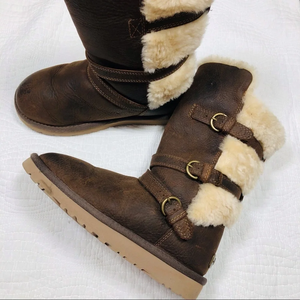 🔥Ugg brown sheepskin tall boots sz1 new no box